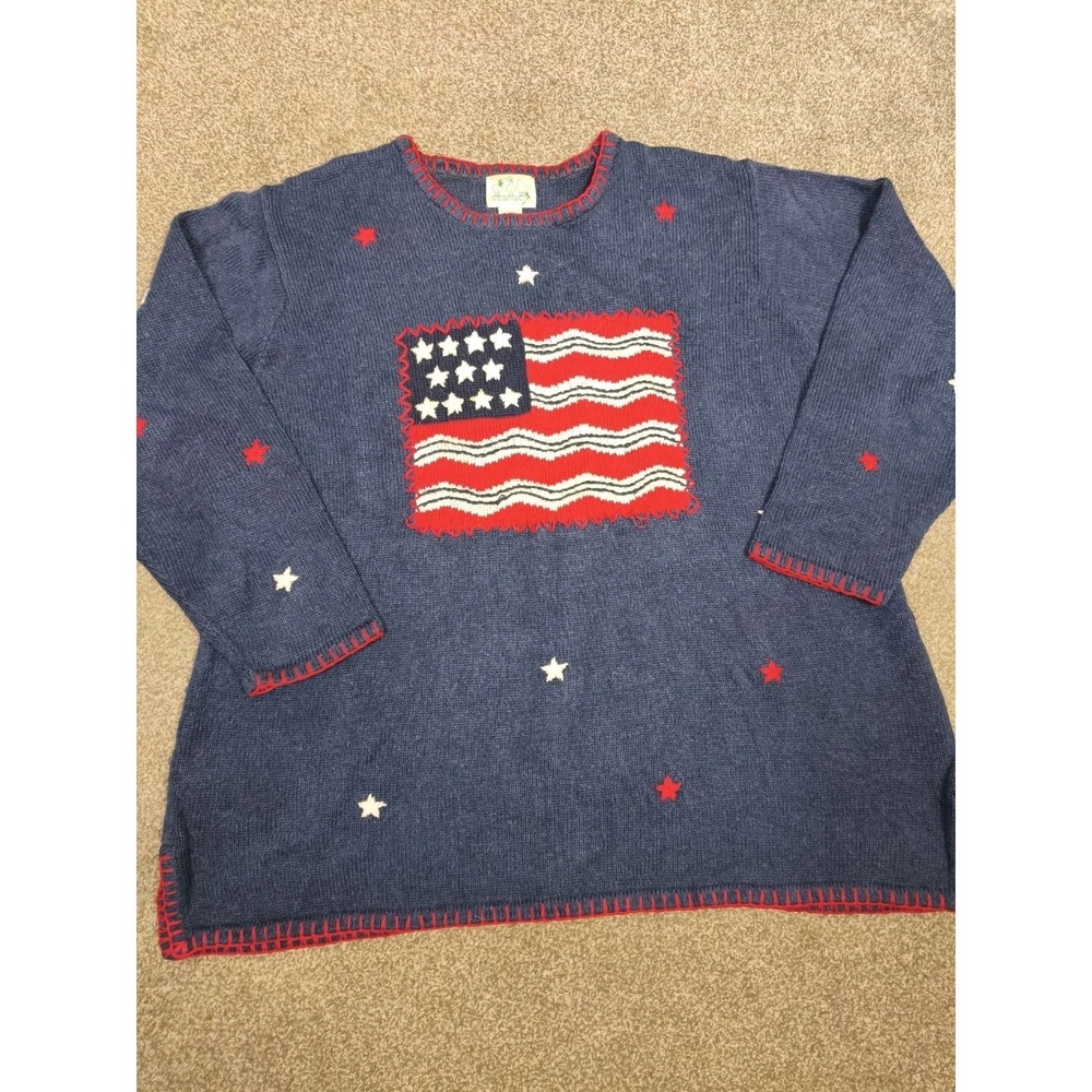 Vintage Quacker Factory 3X American Flag Beaded Pullover Sweater